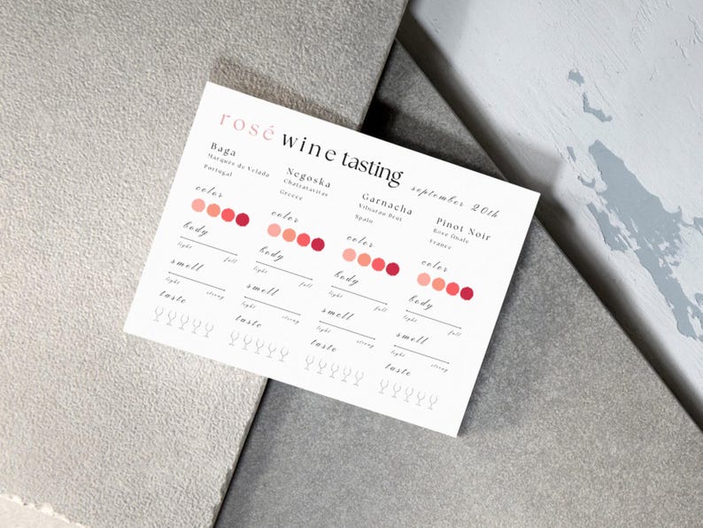 Editable and Customisable Rosé Wine Tasting Scorecard: Printable Note ...