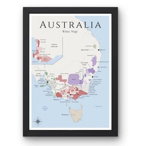 Carte des vins d'Australie (impression physique, sans cadre) : explorez les vignobles d'Australie - Art mural élégant et éducation au vin d'Australie
