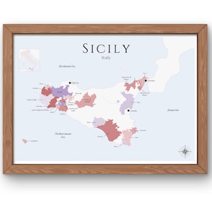 Sizilien Weinkarte (digitales Produkt): Entdecken Sie die italienischen Weinberge - Elegante Wandkunst & Weinbildung der Weinregion Sizilien