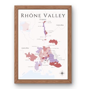 Wijnkaart Rhône-vallei (digitaal product): verken de wijngaarden van Frankrijk - elegante muurkunst en wijneducatie van de wijnregio Rhône-vallei