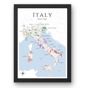 Carte des vins d'Italie (impression physique, sans cadre) : explorez les vignobles d'Italie - Art mural élégant et éducation au vin des régions viticoles italiennes
