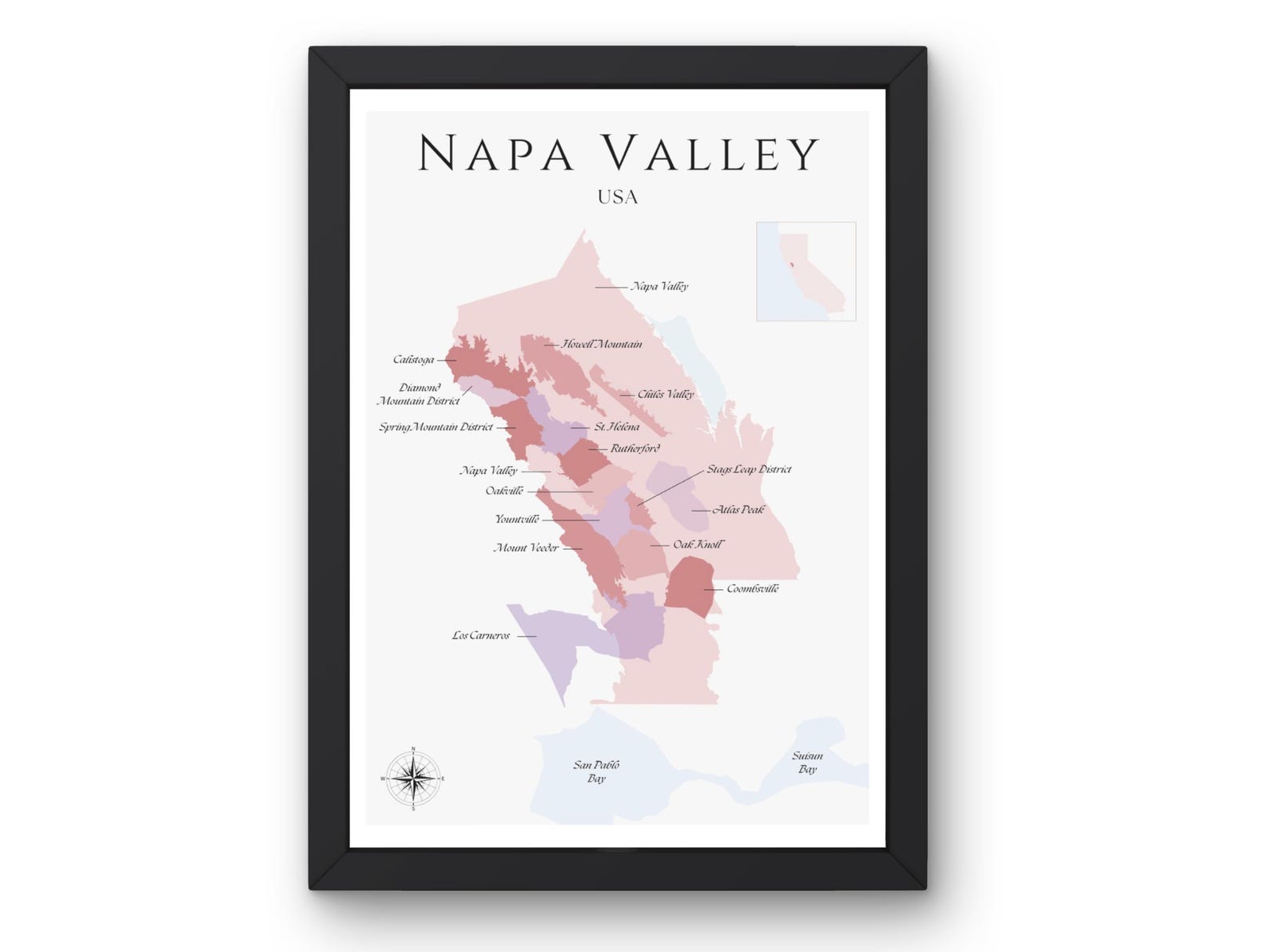 Napa Valley Wine Map (physical Print, Unframed): Elegant Wall Art ...
