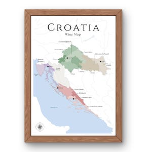 Kroatien Weinkarte (digitales Produkt): Entdecken Sie die Weinberge Kroatiens - Elegante Wandkunst & Weinbildung der kroatischen Weinregionen
