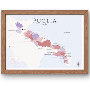 Apulien Weinkarte (digitales Produkt): Entdecken Sie die italienischen Weinberge - Elegante Wandkunst & Weinbildung der Weinregion Apulien