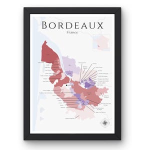 Bordeaux Wein Karte (Druck, ungerahmt): Entdecken Sie die französischen Weinberge - Elegante Wandkunst & Weinbildung der Bordeaux-Weinregion