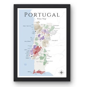 Carte des vins du Portugal (impression physique, sans cadre) : explorez les vignobles du Portugal - Art mural élégant et éducation au vin du Portugal