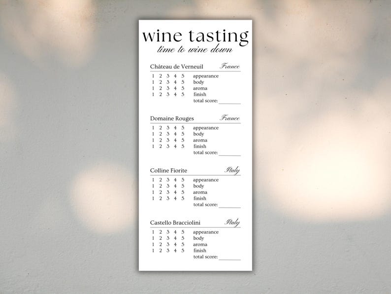 Editable and Customisable Wine Tasting Scorecard: Printable Note Sheet ...