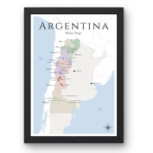 Carte des vins d'Argentine (impression physique, sans cadre) : explorez les vignobles d'Argentine - Art mural élégant et éducation au vin d'Argentine