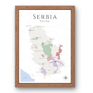 Serbien Wein Karte (digitales Produkt): Entdecken Sie die Weinberge von Serbien - Elegante Wandkunst & Weinbildung der serbischen Weinregionen