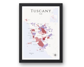 Tuscany Wine Map (Physical Print, unframed): Explore the Vineyards of Italy - Elegant Wall Art & Wine Education of Tuscany Wine Region