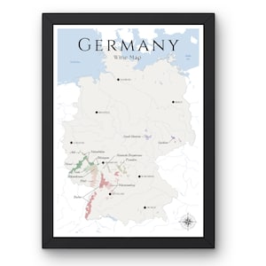 Carte des vins d'Allemagne (impression physique, sans cadre) : explorez les vignobles d'Allemagne - Art mural élégant et éducation au vin des régions viticoles allemandes