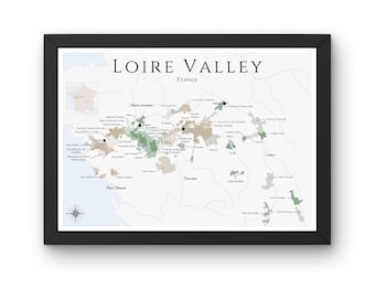 Loire Valley Wine Map (Physical Print, unframed): Explore the Vineyards of France - Elegant Wall Art & Wine Education of the Loire Valley