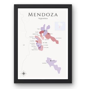 Carte des vins de Mendoza (impression physique, sans cadre) : explorez les vignobles argentins - Art mural élégant et éducation au vin de la région viticole de Mendoza