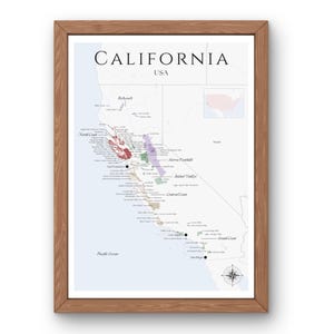 Kalifornien-Weinkarte (digitales Produkt): Entdecken Sie die Weinberge der USA - Elegante Wandkunst & Weinbildung der Weinregion Kalifornien
