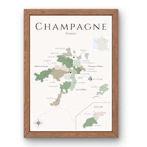 Champagnewijnkaart (digitaal product): verken de wijngaarden van Frankrijk - elegante muurkunst en wijneducatie van de wijnstreek Champagne