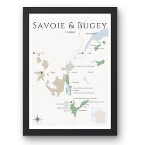 Carte des vins de la Savoie et du Bugey (impression physique, sans cadre) : explorez les vignobles de Savoie - Art mural élégant et éducation au vin de Savoie