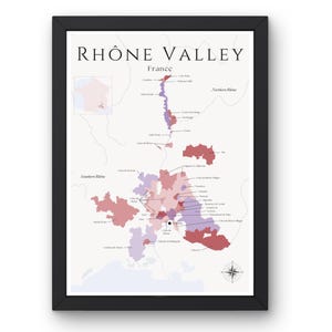 Carte des vins de la vallée du Rhône (impression physique, sans cadre) : explorez les vignobles de France - Art mural élégant et éducation au vin de la vallée du Rhône
