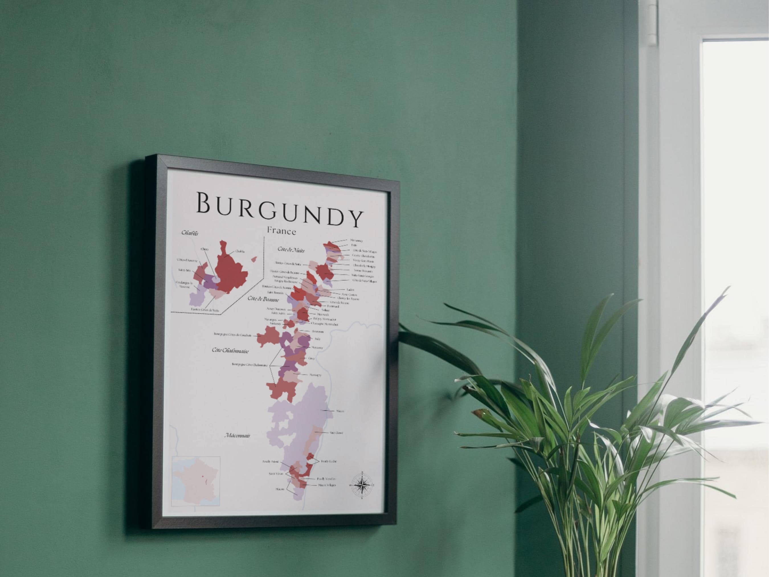 Burgundy Wine Map (digital Product): Elegant Wall Art & Wine
