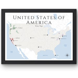 Carte des vins des États-Unis (impression physique, sans cadre) : explorez les vignobles des États-Unis - Art mural élégant et éducation au vin des régions viticoles américaines