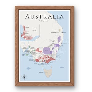 Australische wijnkaart (digitaal product): verken de wijngaarden van Australië - elegante muurkunst en wijneducatie van de Australische wijnregio's