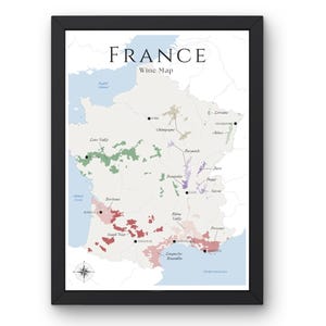 Frankreich Wein Karte (Druck, ungerahmt): Entdecke die französischen Weinberge - Elegante Wandkunst & Weinbildung der französischen Weinregionen