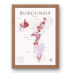 Burgund Weinkarte (digitales Produkt): Entdecken Sie die Weinberge Frankreichs - Elegante Wandkunst & Weinbildung der Weinregion Burgund