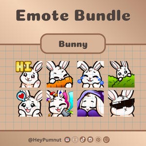 Cute bunny emotes | Twitch | Twitch emotes | Discord | Youtube | Eight (8) bunny inspired emotes | digital download