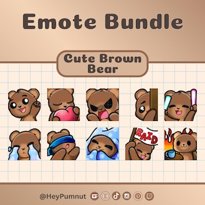 Lindos emoticones de oso pardo / Twitch / Emoticones de Twitch / Discord / Youtube / Diez (10) emoticones inspirados en osos pardos / descarga digital