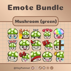 Cute green mushroom emotes | Twitch | Twitch emotes | Discord | Youtube | streaming | Fifteen (15) mushroom emotes | digital download