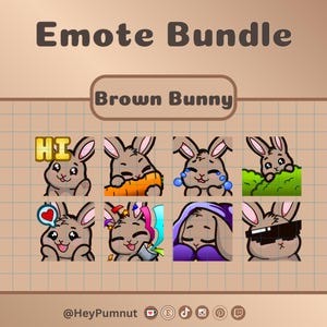 Cute brown bunny emotes | Twitch | Twitch emotes | Discord | Youtube | Eight (8) brown bunny inspired emotes | digital download