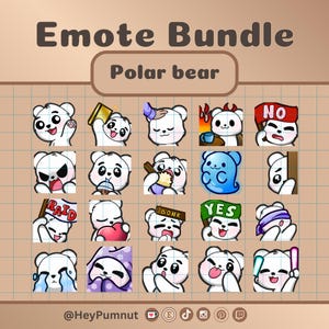 Cute polar bear emotes | Twitch | Twitch emotes | Discord | Youtube | Twenty (20) polar bear inspired emotes | digital download