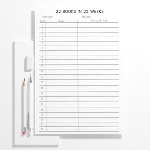 Desafío de lectura de 22 libros en 22 semanas, seguimiento de lectura de libros, lista de libros para leer, diario de libros, tamaño A4/A5/carta, descarga instantánea de PDF