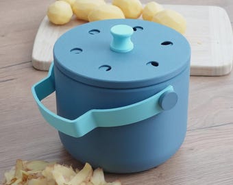 Small kitchen waste bin | Organic waste container with lid | Mini compost bin | Modern waste bin for kitchen & countertop – Blue Mint