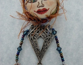 SWAROVSKI CRYSTALS and beaded DOLL pin