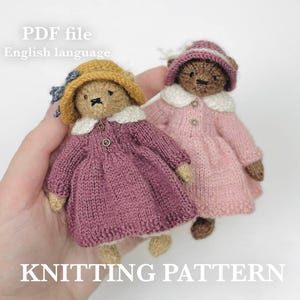 Seamless Mini Teddy Bear (Lady), Pattern With Outfit, PDF file, English language, Knitting Dress Toy