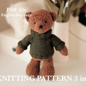 Knitting Toy Pattern Plush Bear (+2 sweaters), Knitted Toy Clothes, Handmade Bear For Gift, PDF file, English language