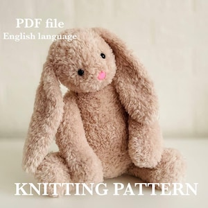 Plush Bunny With Long Ears, Cute Little Bunny, Knitting Toy Pattern, Knitted Hare PDF, Knitted Rabbit Pattern, English Language
