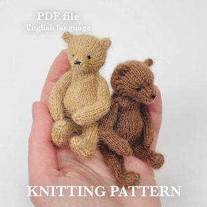 Sitting Mini Teddy Bear Pattern, PDF file, English language, Knitting Pattern