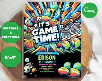 Editable Sports Birthday Invitation, Sports Party invite, Sports game digital invite, All Star Invite, Sports Theme Invite, Instant Download
