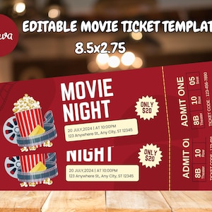 Movie Night Ticket, Movie Ticket, Movie Invitation, Surprise Movie Night, Ticket Template, Editable Ticket, Gift Ticket, Date Night Movie
