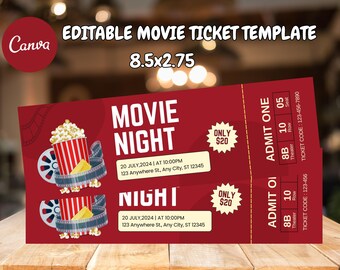 Movie Night Ticket, Movie Ticket, Movie Invitation, Surprise Movie Night, Ticket Template, Editable Ticket, Gift Ticket, Date Night Movie