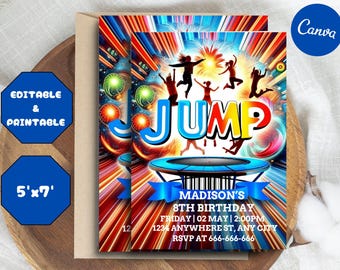 Invito per festa con trampolino MODIFICABILE Invito per festa di compleanno con salto Invito per festa di compleanno con castello gonfiabile per bambini Download immediato