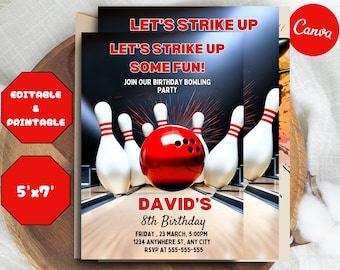 Editable Bowling Invitation, Let's Strike Up Some Fun, Birthday Bowling, Printable or Digital Invitation