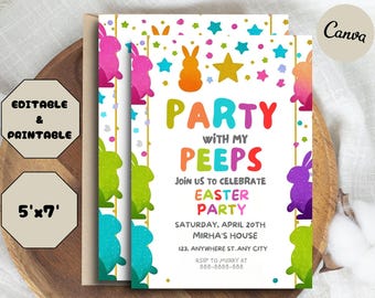 Editable Party With My Peeps Invitation Template, Peeps Bunny Invite, Happy Rabbit Easter Invite, Easter Egg Hunt Invite, Instant Download