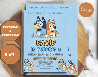 On This Episode of Bluey, Themed Boys Birthday Invite, Editable Bluey Birthday Invitation Template, Blue Dogs Birthday party Invite