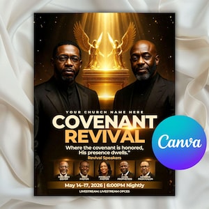 Covenant Revival Church Flyer | Editable Canva Template |Multi Speaker Church Event | Multiple Day Church Conference | Ark of the Covenant
