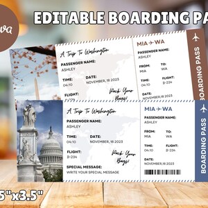 Printable Boarding Pass Airline Ticket Gift Surprise Trip Reveal Surprise Vacation Instant Download | Editable Ticket Gift For Him For Her