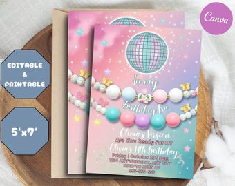 In My Birthday Era Invitation, Friendship Bracelet Invitation, Teen Birthday Girl Music Party Invite, Purple Blue Eras Party, Editable Canva