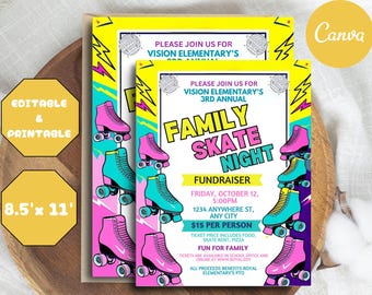 Editable Family Skate Night Flyer, Roller Skating Fundraiser,family night fundraiser, roller skate event, church fundraiser,instant download