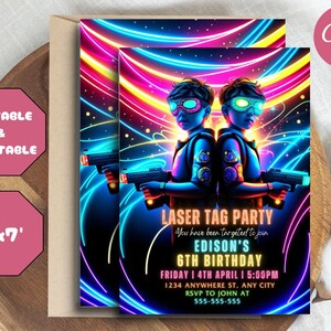 EDITABLE Laser Tag Birthday Invitation, Laser Tag Party Invite Template, Neon Red Glow Laser Tag, Boy Birthday Party, Instant Download